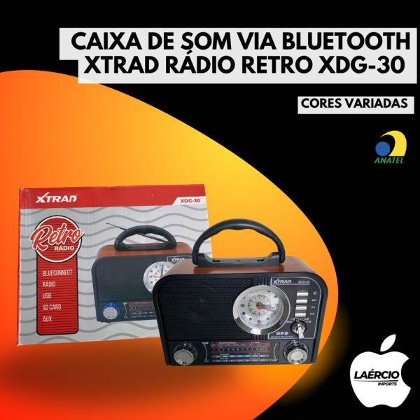 CAIXA DE SOM VIA BLUETOOTH XTRAD RÁDIO RETRO XDG-30