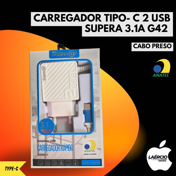 CARREGADOR TIPO- C 2 USB SUPERA 3.1A G42