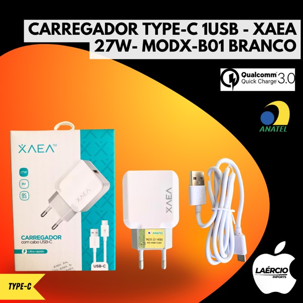 CARREGADOR TYPE-C 1USB - XAEA 27W- MODX-B01 BRANCO