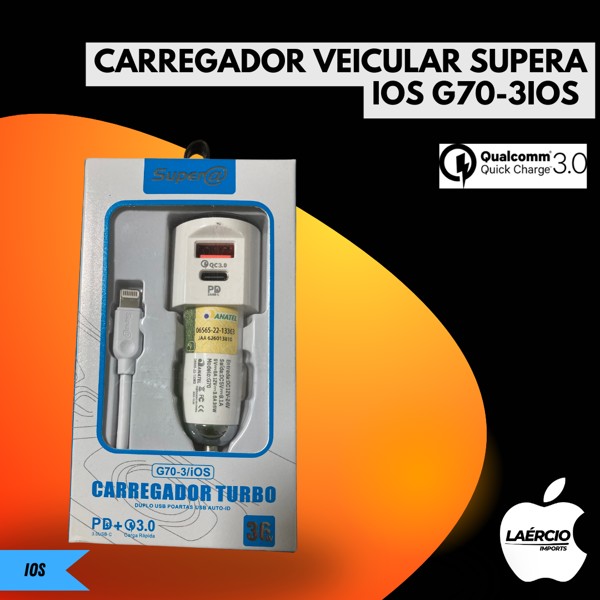 CARREGADOR VEICULAR SUPERA IOS G70-3IOS