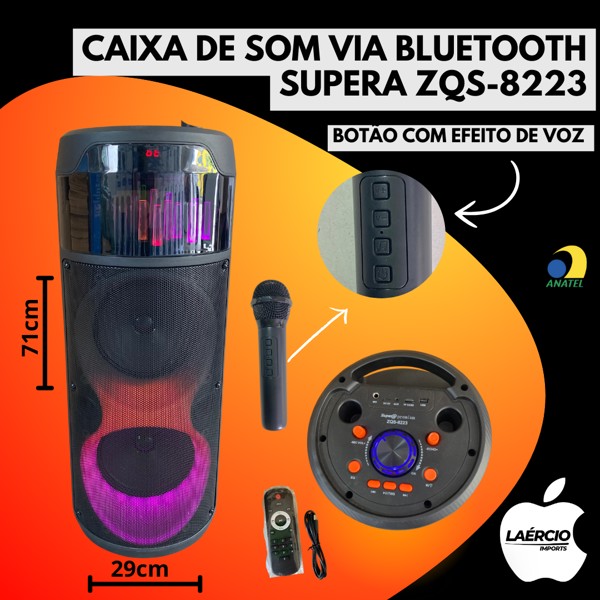 CAIXA DE SOM VIA BLUETOOTH SUPERA ZQS-8223