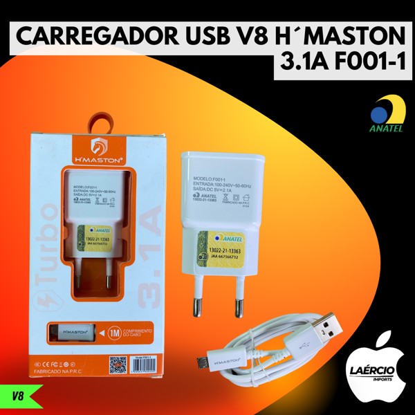 CARREGADOR USB V8 H´MASTON 3.1A F001-1