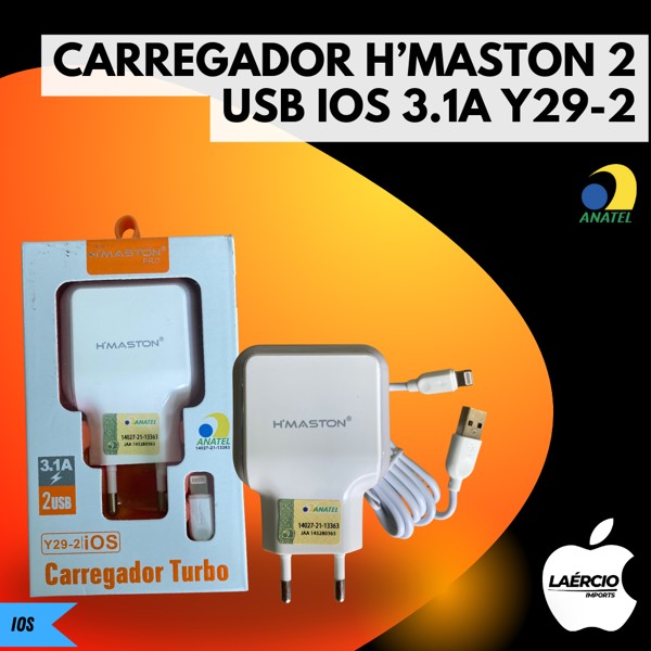 CARREGADOR H’MASTON 2 USB IOS 3.1A Y29-2