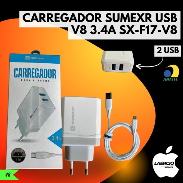 CARREGADOR SUMEXR USB V8 3.4A SX-F17-V8