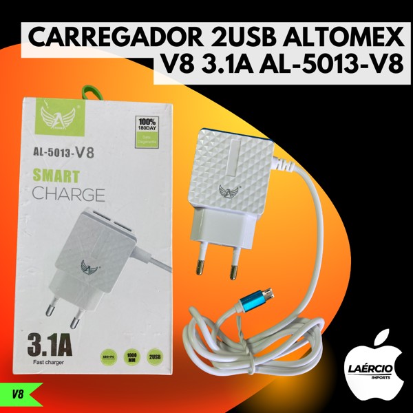 CARREGADOR 2USB ALTOMEX V8 3.1A AL-5013-V8