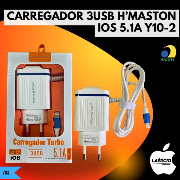 CARREGADOR 3USB H’MASTON IOS 5.1A Y10-2