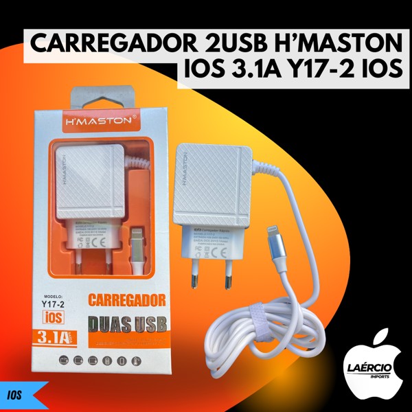 CARREGADOR 2USB H’MASTON IOS 3.1A Y17-2 IOS