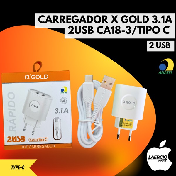 CARREGADOR X GOLD 3.1A  2USB CA18-3/TIPO C