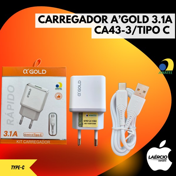 CARREGADOR A’GOLD 3.1A  CA43-3/TIPO C
