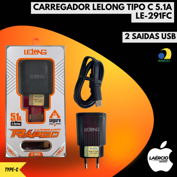 CARREGADOR LELONG TIPO C 5.1A LE-291FC 2USB